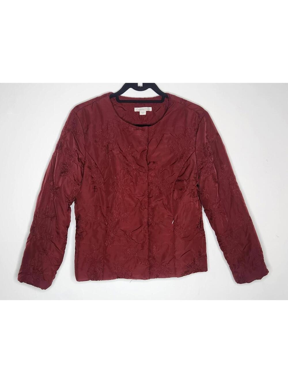 Coldwater Creek Jacket Womens Petite 10 Red Quilted Floral Embroidered Coat